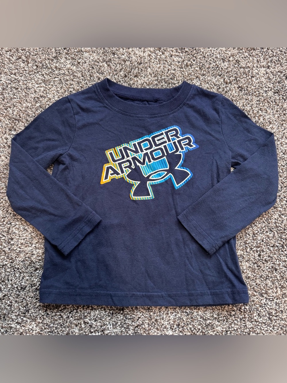 2T Under Armour Navy Long Sleeve Tee with Multicolor Logo